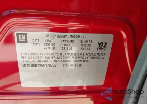 2014 Buick Lacrosse Premium I Group from USA, damaged, VIN 1G4GD5G33EF179635